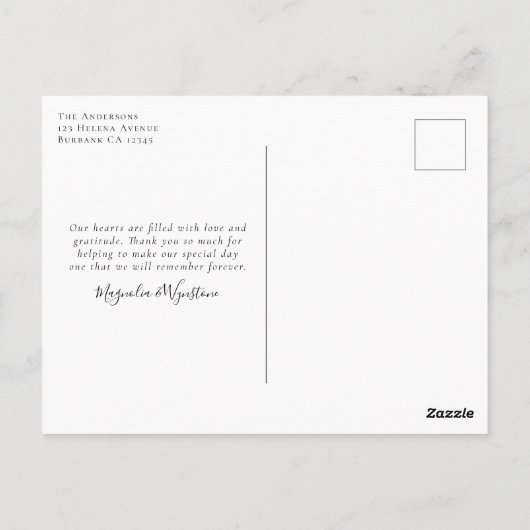 Black Monogram Weddenschap Foto Dank je Briefkaart (Achterkant)