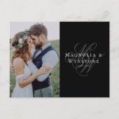 Black Monogram Weddenschap Foto Dank je Briefkaart (Voorkant)