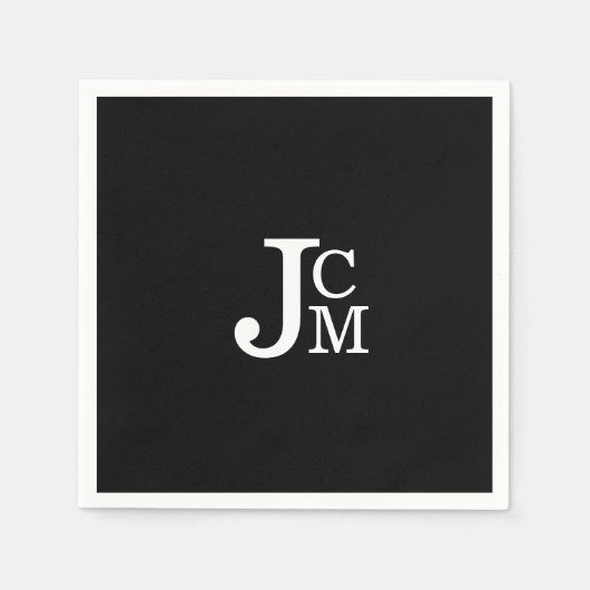 Black Monogram Wedding Cocktail Napkins Servet (Voorkant)