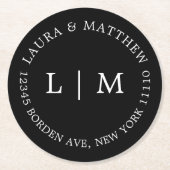 Black Monogram Wedding Ronde Kartonnen Onderzetter (Voorkant)