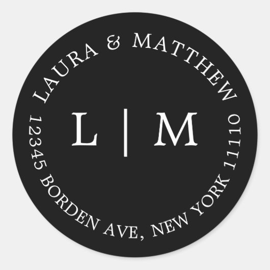 Black Monogram Wedding Ronde Sticker (Voorkant)