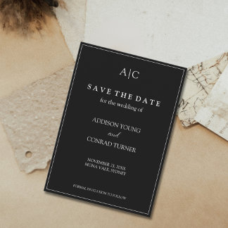 Black Monogram Wedding Save the Date Kaart
