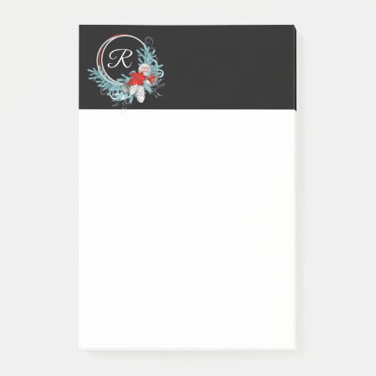 Black Monogramed Wreath Holiday Post, staat op 4x6 Post-it® Notes (Voorkant)