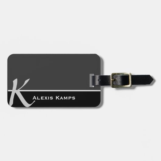 Black Monogrammed Custom Bagagelabel (Voorkant horizontaal)