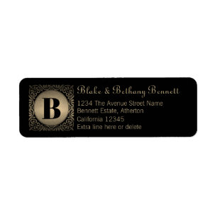 Black Monogrammed Custom Return-adres Etiket