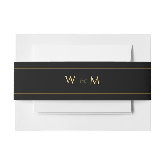 Black Monogrammed Dark Moody Wedding Uitnodigingen Wikkel (Voorkant Voorbeeld)