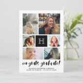 Black Monogrammed Photo Collage Congrats Afstudere Aankondiging (Staand voorkant)