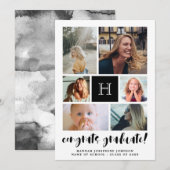 Black Monogrammed Photo Collage Congrats Afstudere Aankondiging (Voorkant / Achterkant)