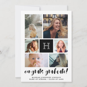 Black Monogrammed Photo Collage Congrats Afstudere Aankondiging