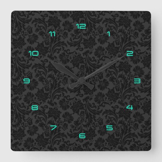 Black Monotones  Floral Damascus 4 Vierkante Klok (Voorkant)