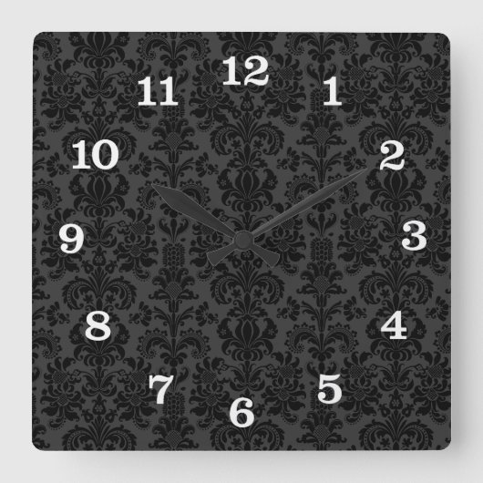 Black Monotones  Floral Damascus Vierkante Klok (Voorkant)