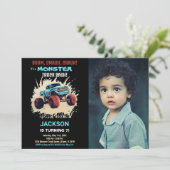 Black Monster Truck Verjaardag Uitnodigingen Een F (Staand voorkant)