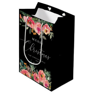 Black Moody Bloemen Kerstmis   botanische vakantie Medium Cadeauzakje