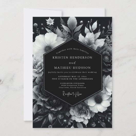 Black Moody Bloom Wedding Kaart (Voorkant)