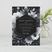 Black Moody Bloom Wedding Kaart (Staand voorkant)
