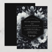 Black Moody Bloom Wedding Kaart (Voorkant / Achterkant)