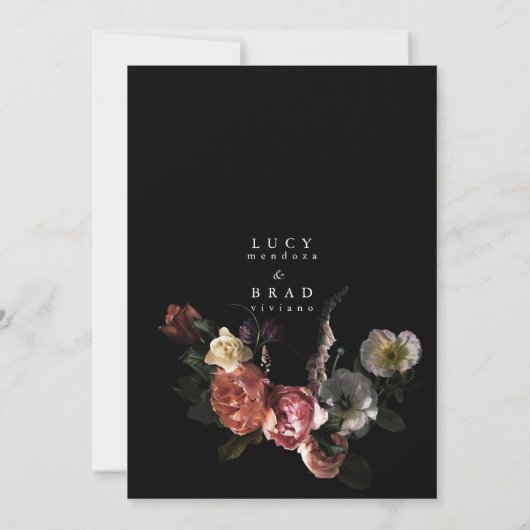 Black Moody bruiloft uitnodigen | Dramatische bloe Kaart (Achterkant)