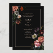 Black Moody bruiloft uitnodigen | Dramatische bloe Kaart (Voorkant / Achterkant)