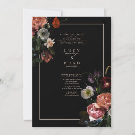 Black Moody bruiloft uitnodigen | Dramatische bloe Kaart