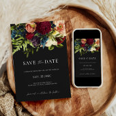 Black Moody Floral Bourgondië Bruiloft Save the Da Kaart