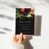 Black Moody Floral Bourgondië Bruiloft Save the Da Kaart