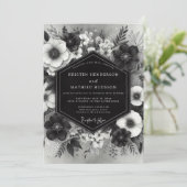 Black Moody Floral Romance Wedding Kaart (Staand voorkant)