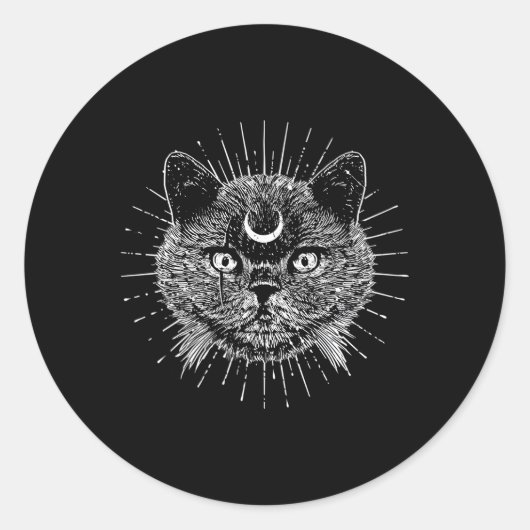 Black Moon Cat Gothic Mode Witchcraft Halloween Ronde Sticker (Voorkant)