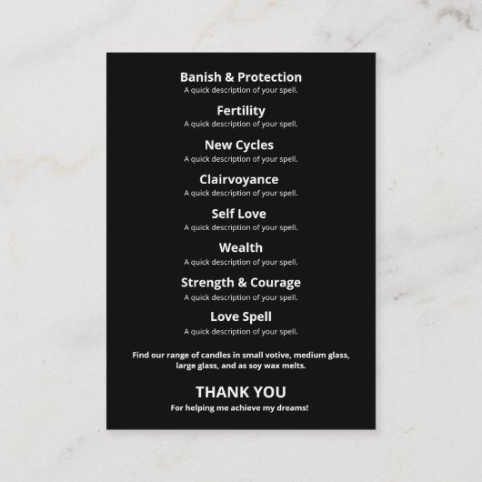 Black Moon Spell Jar en Kit Visitekaartje (Achterkant)