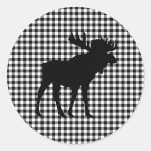 Black Moose Buffalo Check Patroon Ronde Sticker
