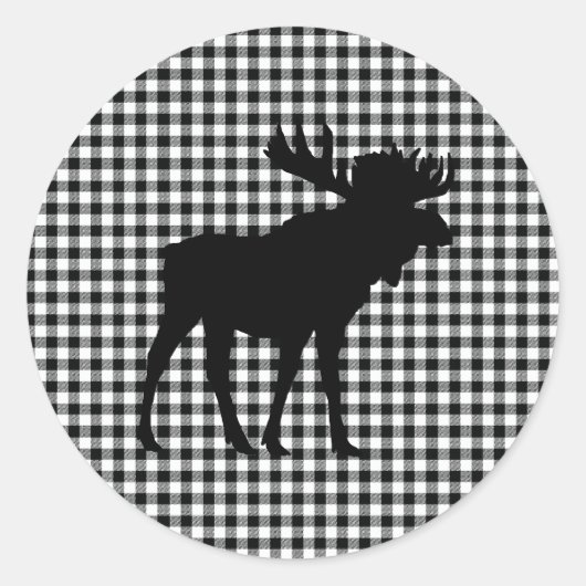 Black Moose Buffalo Check Patroon Ronde Sticker (Voorkant)