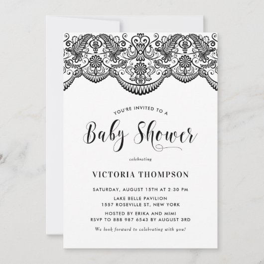Black Moroccan Lace Pattern Baby shower Invitation Kaart (Voorkant)