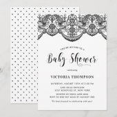 Black Moroccan Lace Pattern Baby shower Invitation Kaart (Voorkant / Achterkant)