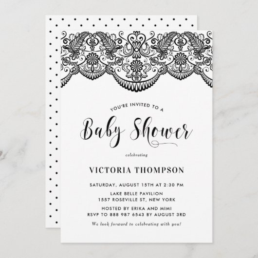 Black Moroccan Lace Pattern Baby shower Invitation Kaart (Voorkant / Achterkant)