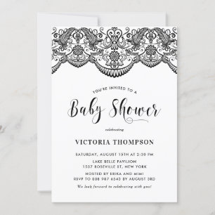 Black Moroccan Lace Pattern Baby shower Invitation Kaart