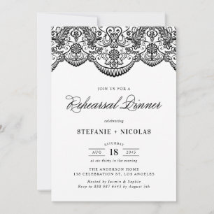 Black Moroccan Lace Rehearsal Dinner Invitation Kaart