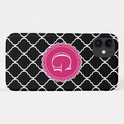 Black Moroccan Lattice Pattern Hot Pink Monogram Case-Mate iPhone Case (Achterkant (horizontaal))