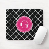 Black Moroccan Lattice Pattern Hot Pink Monogram Muismat (Met muis)