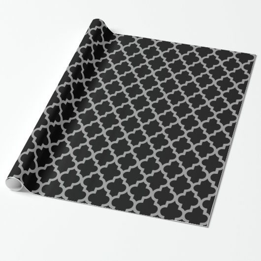 Black Moroccan Moods Quatrefoil Cadeaupapier (Uitgerold)