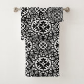 Black Moroccan Tegel Pattern Bath Towel Set Bad Handdoek (Insitu)