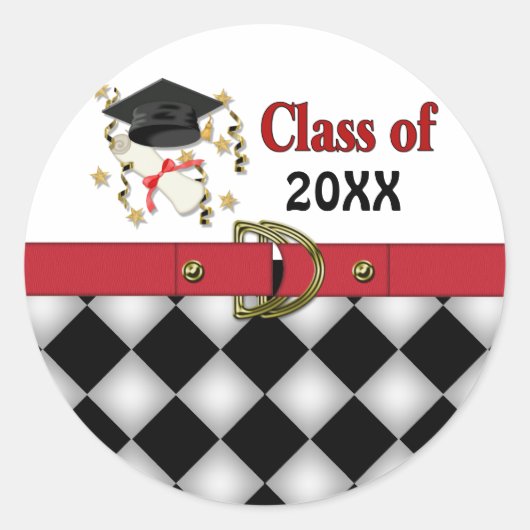 Black Mortar en Diploma Afstuderen Ronde Sticker (Voorkant)
