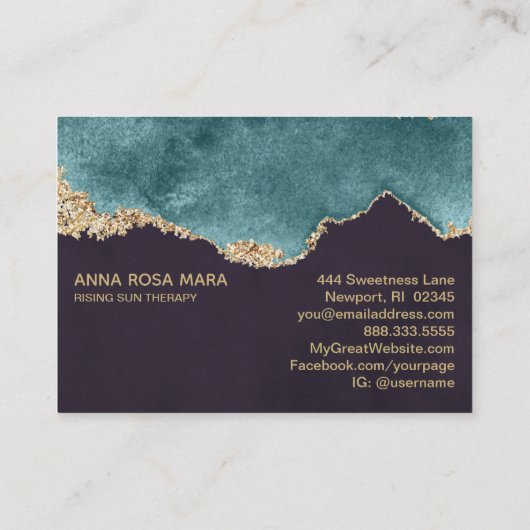 *~* Black Moss Blauwgroen Agate Geode Gold Glitter Visitekaartje (Achterkant)