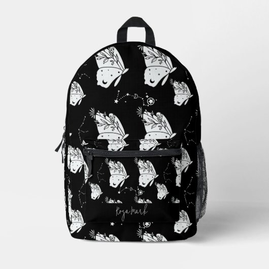 Black Moth Butterfly Pattern Printed Backpack Bedrukte Rugzak (Voorkant)