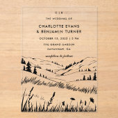 Black Mountain Landscape Wedding Acryl Uitnodigingen (Voorkant)