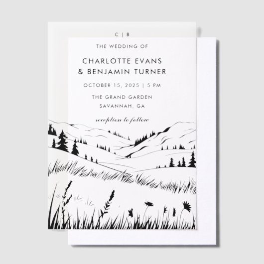 Black Mountain Landscape Wedding Vellum Uitnodigingen (Offset)