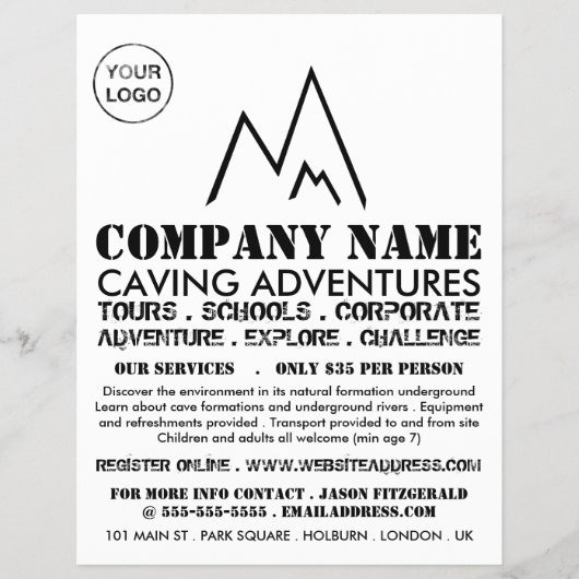 Black Mountain Logo, Caving Adventure Adverteren Flyer (Voorkant)
