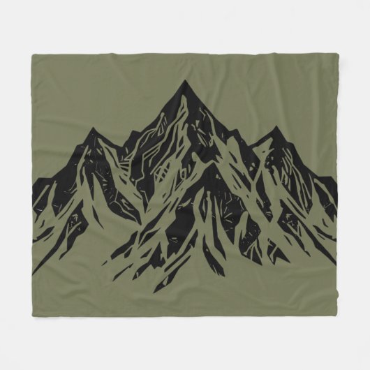 Black Mountain Peak | Modern Moss Green Hiking Fleece Deken (Voorkant (Horizontaal))