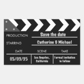 Black Movie Clapboard Weddenschap Save the Date Rechthoekige Sticker (Voorkant)
