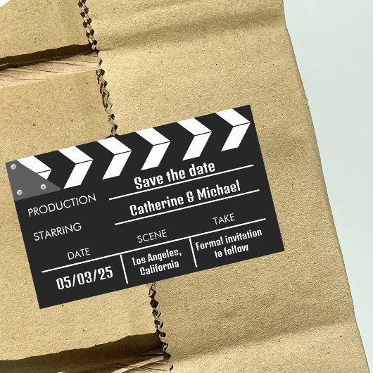 Black Movie Clapboard Weddenschap Save the Date Rechthoekige Sticker