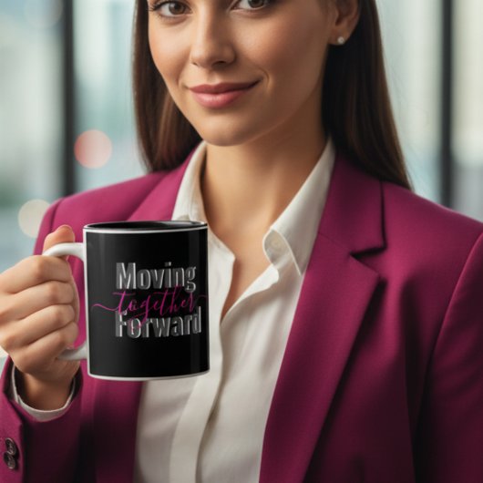 Black Moving Forward Together Typography Mug Tweekleurige Koffiemok