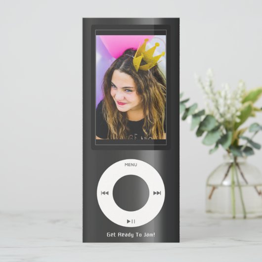 Black MP3 Music Player Birthday Kaart (Staand voorkant)